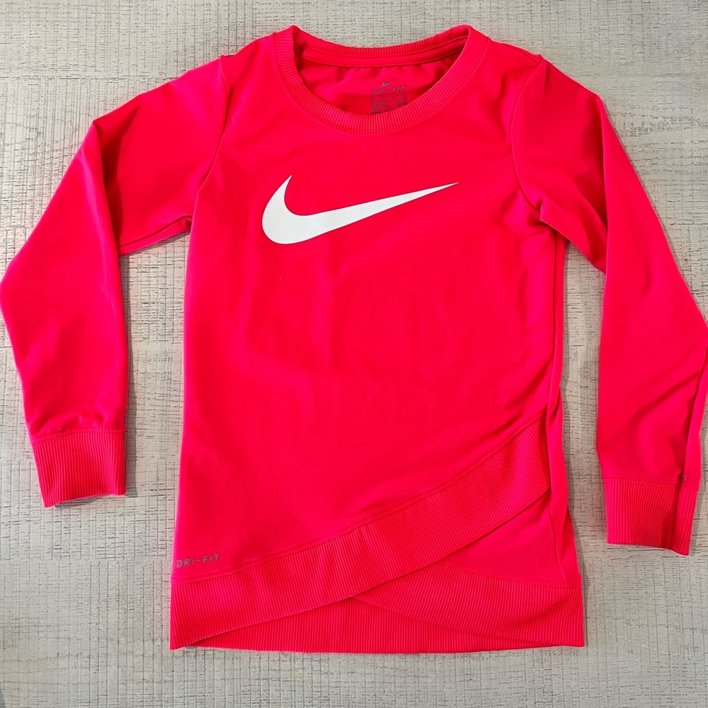 Nike Bright Pink Dri-FIT Youth Long Sleeve Top with White Swoosh